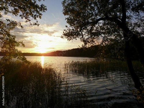 zachód słońca, jezioro,