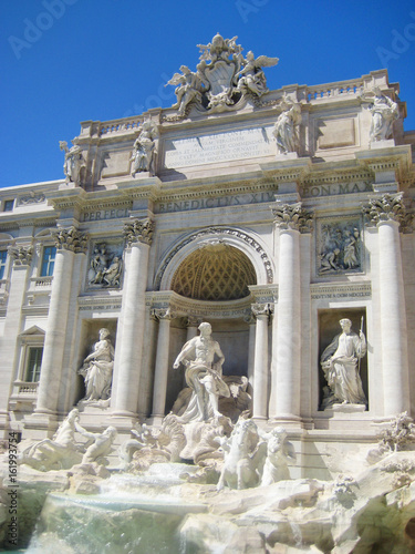 Trevi Fountain in Rome, Italy, one of the most famous fountains in the world. Close up architecture statue detail on summer bright sunny day