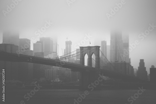 Brooklyn Bridge & NYC skyline in black and white style