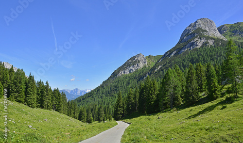 The mid-June rural landscape showing the Carnic Alps around Cason Di Lanza near Paularo, Friuli Venezia Giulia, north east Italy 