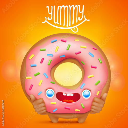 Donut cartoon emoticon character with yummy title