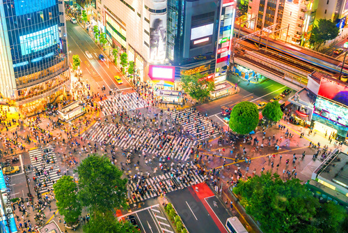 Shibuya Crossing from top view in Tokyo