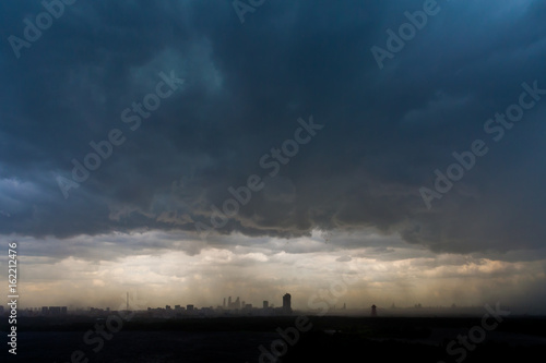 Overcast sky and storm clouds over the city