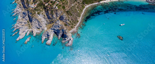 Capo Vaticano, Calabria - Italy. Amazing panoramic overhead aerial view of coastline on a sunny day