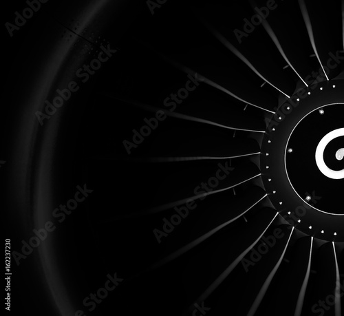 Engine airplane. close up of turbojet of aircraft on black background