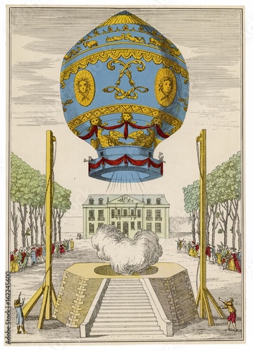 Montgolfiere balloon first manned ascent. Date: 21st November 1783
