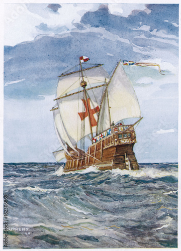 Santa Maria' - Christopher Columbus' caravel. Date: 1492