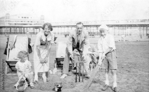 Family - Beach Cricket. Date: 1920s