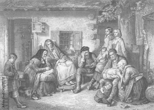 Settlers in Canada observing the Sabbath. Date: circa 1850