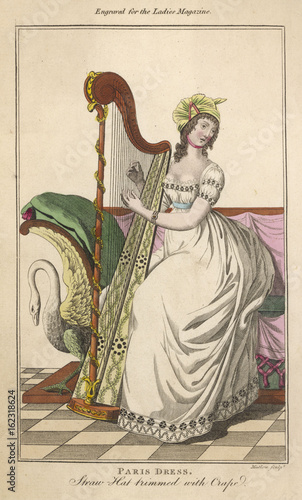 Lady Plays Harp - 1798. Date: 1798