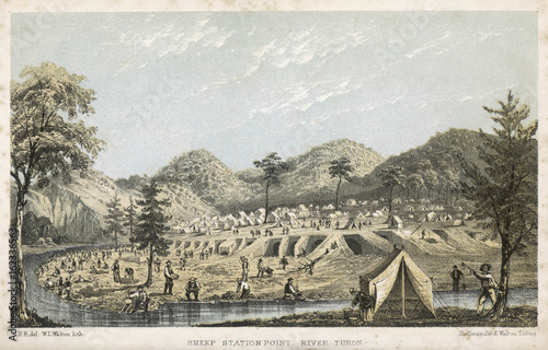 Panning for gold on the River Turon Australia. Date: 1853