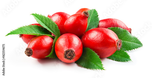 Rosehip. Rosehip isolated on a white. Rosehip berries and leaves.