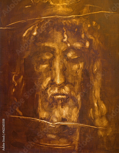 TURIN, ITALY - MARCH 13, 2017: The painting of Jesus Christ face from Shroud of Turin by unknown artist of 20 cent.