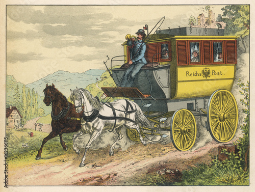 German Mail Coach. Date: circa 1870