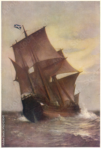 The Mayflower: transporting Pilgrim Fathers to New World.. Date: 1620