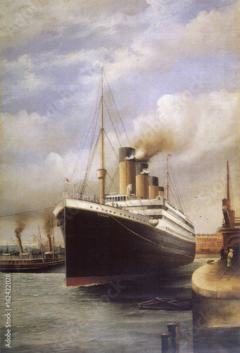 RMS Titanic docked. Date: 1912