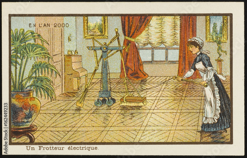 Futuristic floor polishing machine. Date: 1899