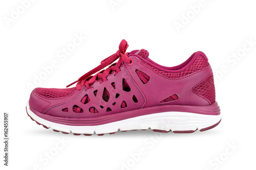 pink sport running shoes isolated on white background.