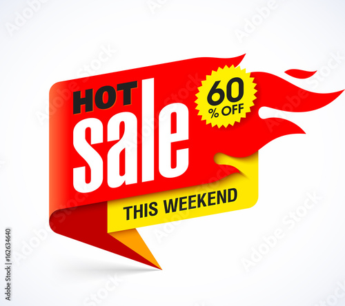 Hot Sale banner design template, this weekend special offer, big sale, discount up to 60% off