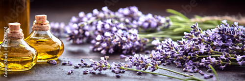Panoramic banner of lavender with essential oil