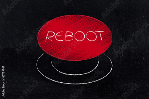 big red reboot button illustration