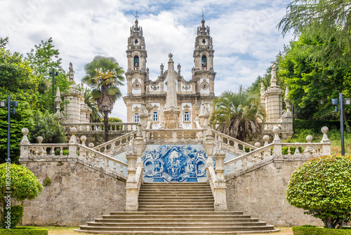 Azulejo decorated stairway to the Sanctuary of Our Lady of Remedios in Lamego ,Portugal