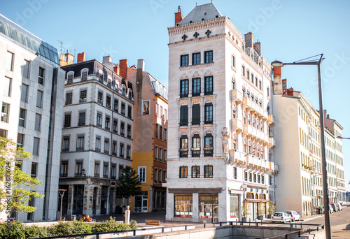 Beautiful residential buildings in the old town of Lyon city