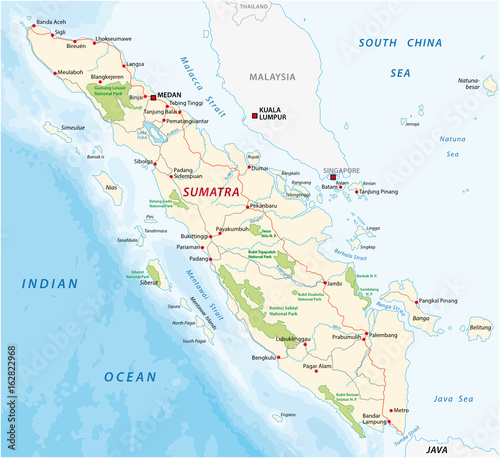 Road map of the indonesian island sumatra