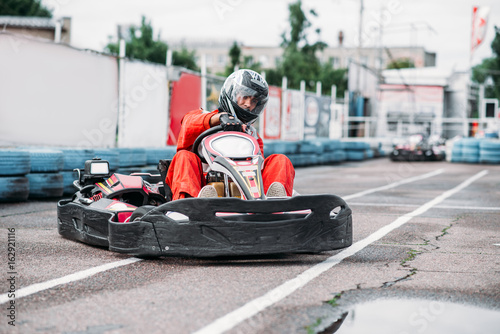 Karting racer in action, go kart competition