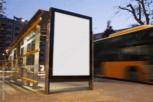 Blank advertisement in a bus stop