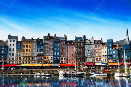 Waterfront of Honfleur harbor in Normandy, France