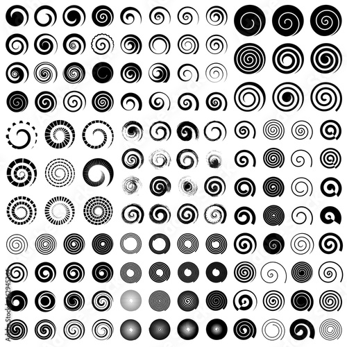 Big spiral collection, isolated vector elements