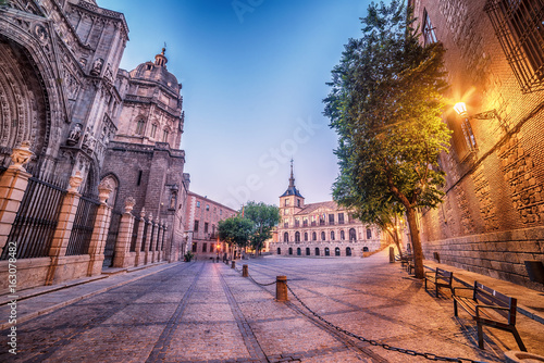Toledo, Spain: the old town andthe Cathedral Squere in the early morning 