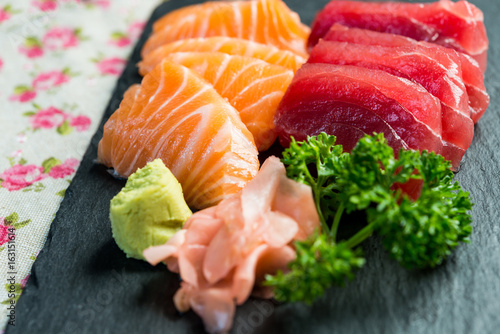 Japanese food fresh raw fish mixed sashimi