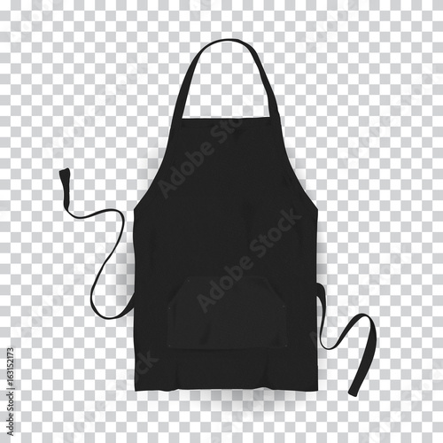 Realistic black kitchen apron. Vector illustration on transparent background.