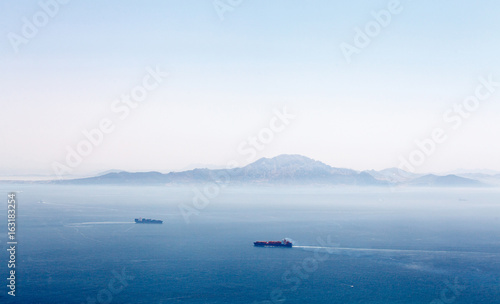 Gibraltar strait with passing tankers