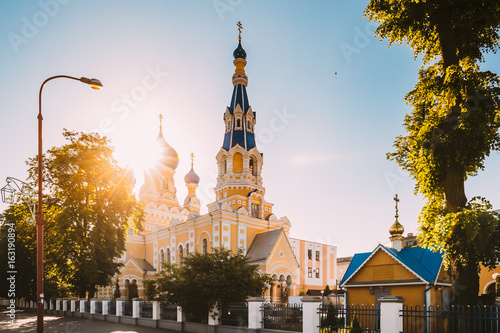 Brest, Belarus. St. Nicholas Cathedral In Sunny Summer Day. Church