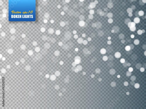 Bokeh background. Snowflakes isolated on transparent. Vector illustration.