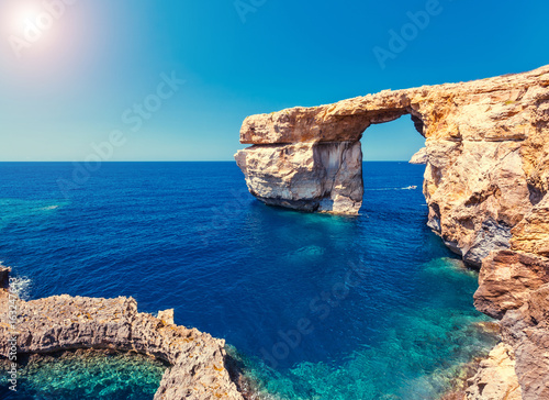 Location place Azure Window, Gozo island, Dwejra. Malta, Europe.