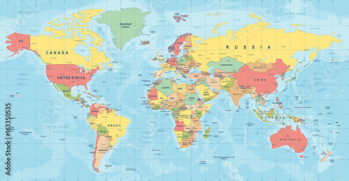 Mapa świata wektor Szczegółowa ilustracja mapy świata
