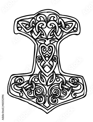 Cartoon image of Thor Hammer Icon. An artistic freehand picture.