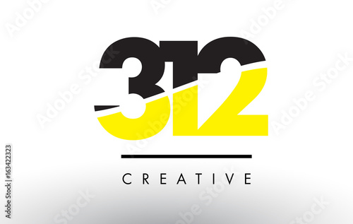 312 Black and Yellow Number Logo Design.