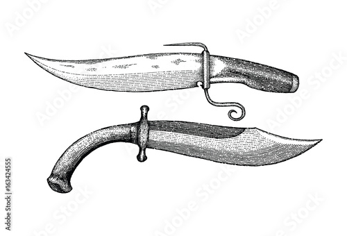Vintage knife hand drawing engraving illustration