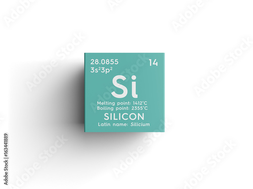 Silicon. Silicium. Metalloids. Chemical Element of Mendeleev's Periodic Table. Silicon in square cube creative concept.