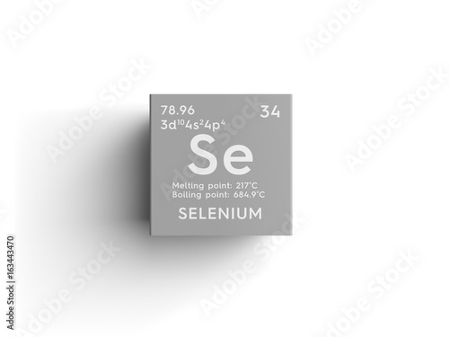 Selenium. Other Nonmetals. Chemical Element of Mendeleev's Periodic Table. Selenium in square cube creative concept.