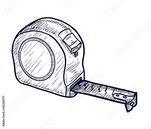 Tape measure illustration, drawing, engraving, ink, line art, vector