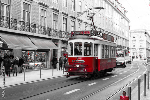Red tram in Lisbon (Portugal)