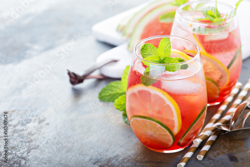 Summer refreshing cocktails with watermelon
