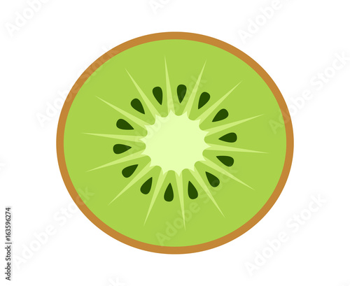 Kiwi fruit, kiwifruit or Chinese gooseberry half cross section flat color vector icon for food apps and websites