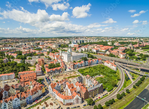 Szczecin - krajobraz starego miasta z zamkiem. Szczecin z lotu ptaka.